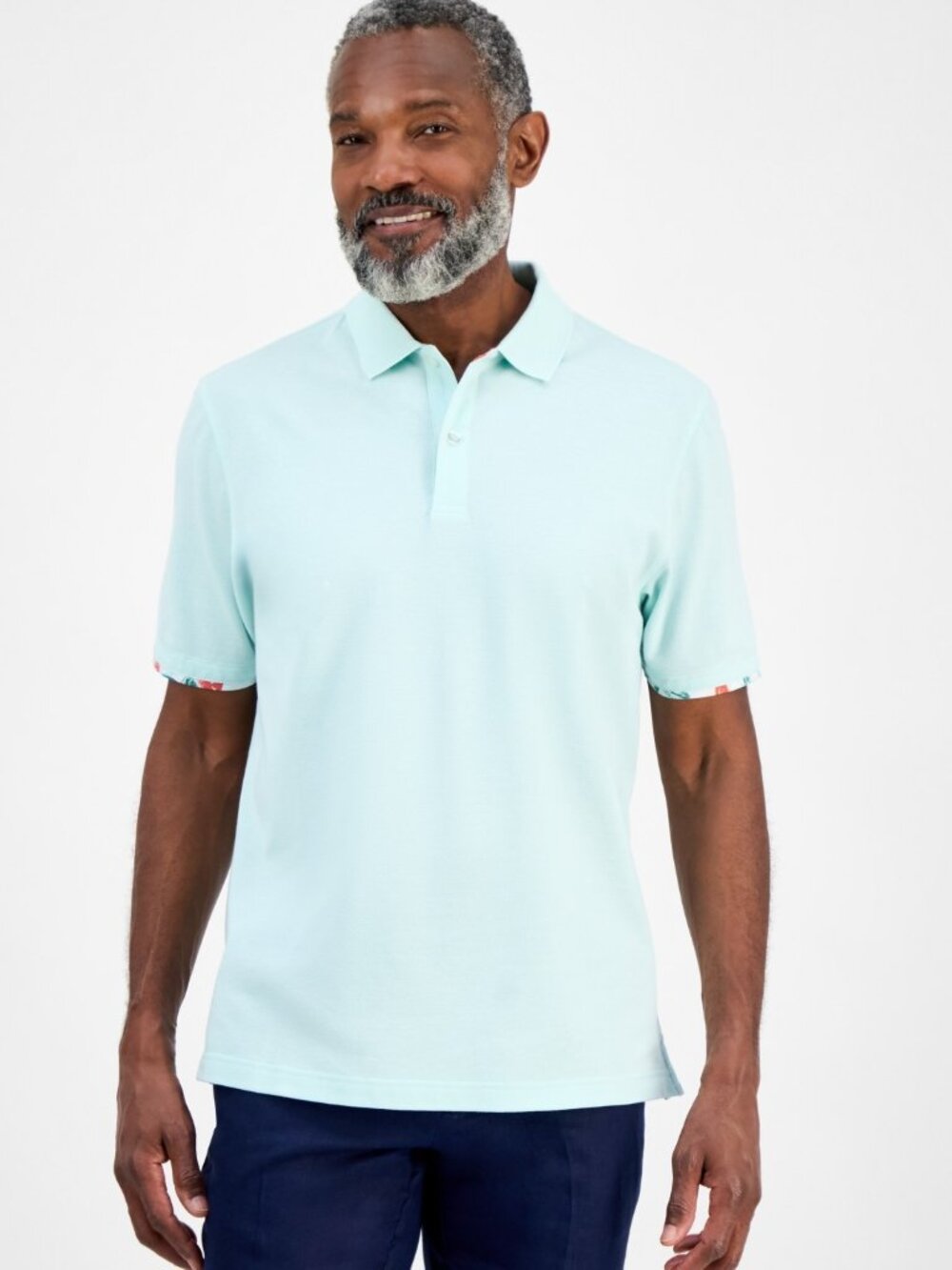 Club Room Men's Short Sleeve Printed-Trim Woven Performance Polo Shirt, NWT
